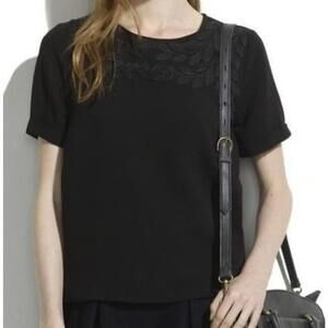 Madewell Black Ivy Leaf Relaxed Fit Embroidered Short Sleeve Top - Size - Small